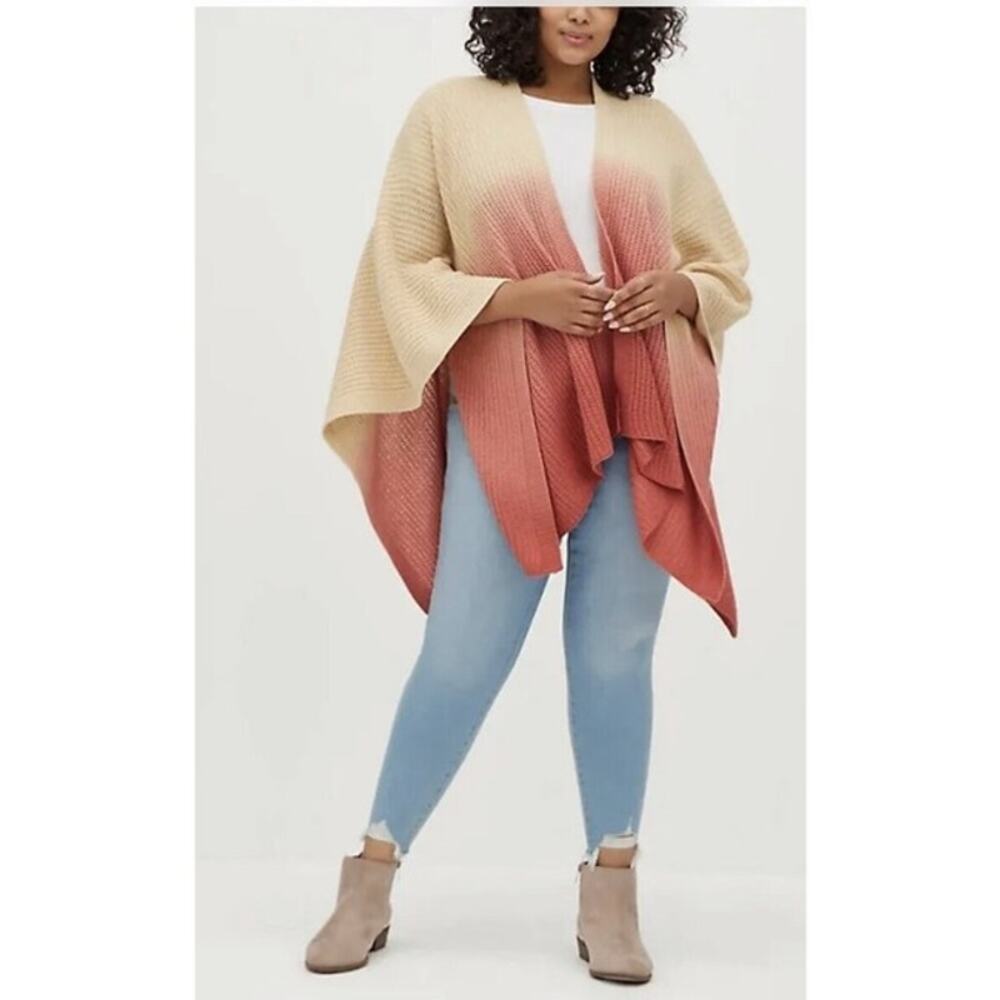 Torrid Ruana Cardigan Sweater Knit Cover Up Wrap Dip Dye Ombre One Size GUC